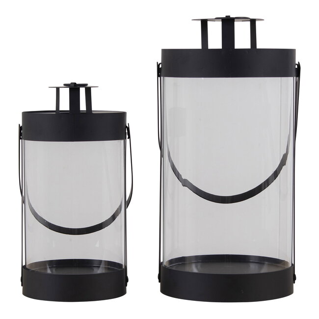 Lantaarns Set van 2 – Zwart – Metaal & Glas