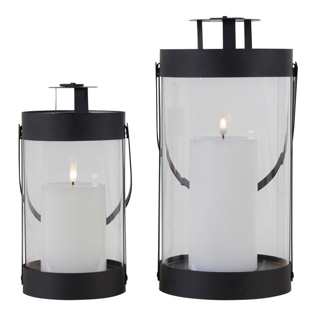 Lantaarns Set van 2 – Zwart – Metaal & Glas