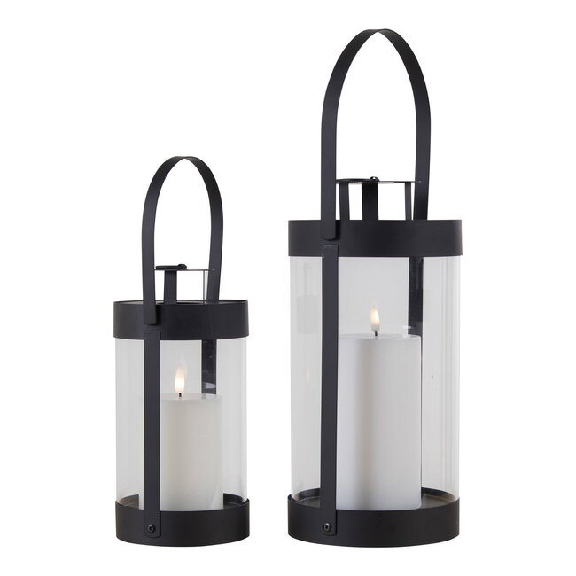 Lantaarns Set van 2 – Zwart – Metaal & Glas