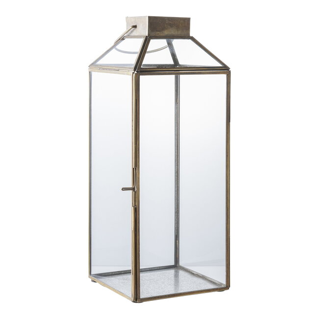 Lantaarn Antiek Messing Glas Metaal - 35 cm