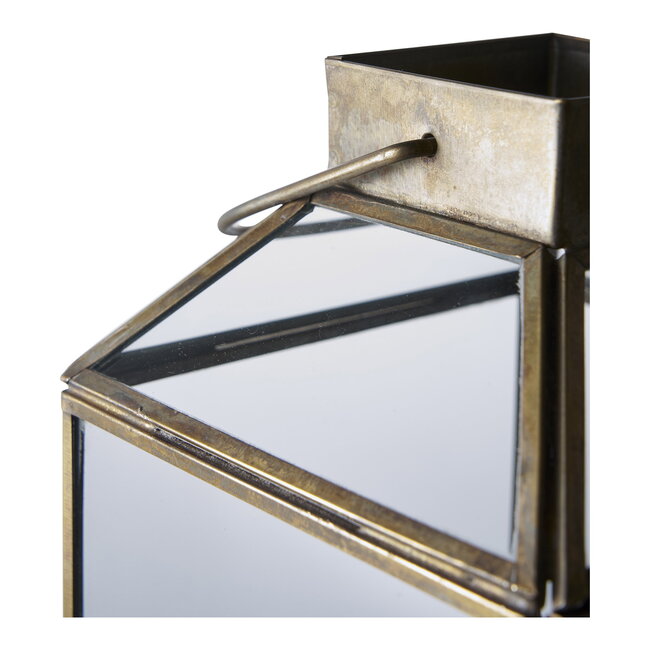 Lantaarn Antiek Messing Glas Metaal - 35 cm