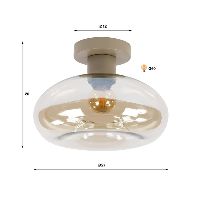 Plafondlamp Beige Glas Metaal 1-lichtpunt - Soll