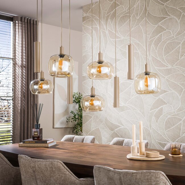 Hanglamp Beige Amber Glas Metaal 9-lichts - Serene