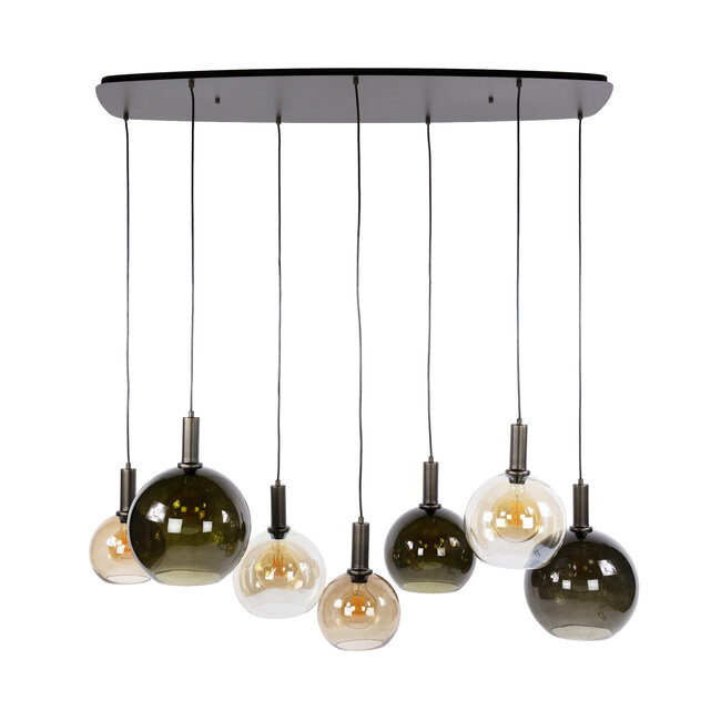 Hanglamp Bruin Amber Glas Metaal 7-lichts - Moka