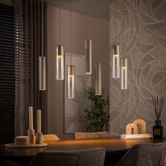 PS-Collection Hanglamp Beige Amber Glas Metaal 7-lichts - Lungo
