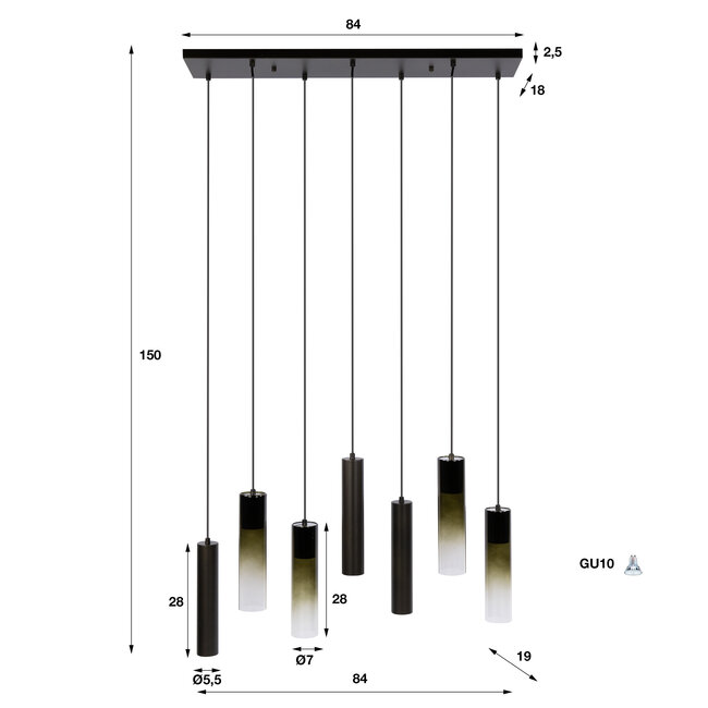 Hanglamp Bruin Glas Metaal 7-lichts - Lungo