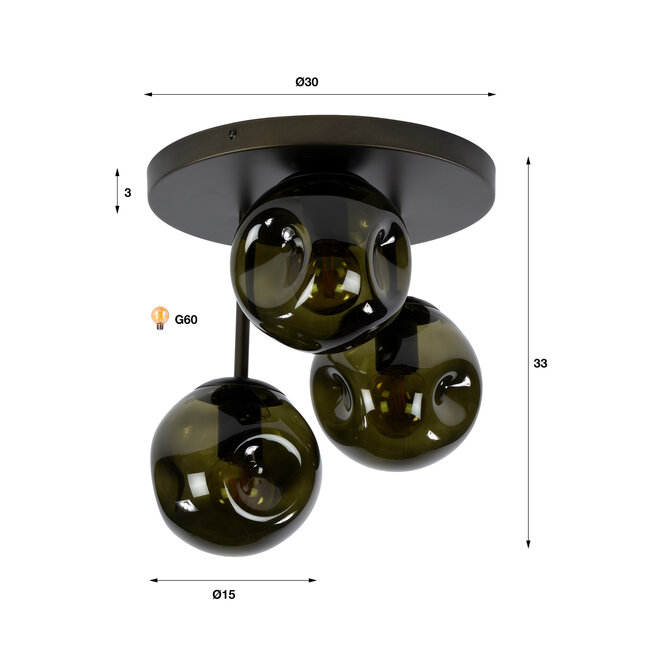 Plafondlamp Sienna Bruin Glas 3-lichts - Stellar