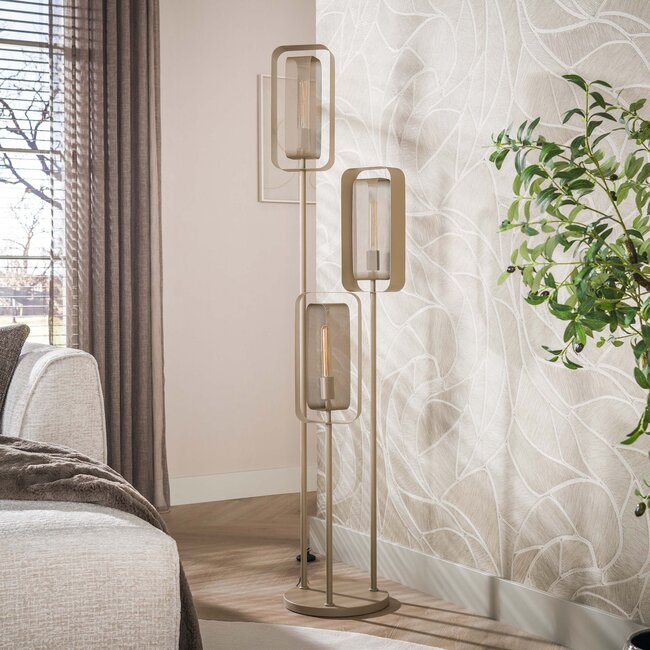 Vloerlamp Beige Metaal Getrapt 3-lichts - Mesh Rotate