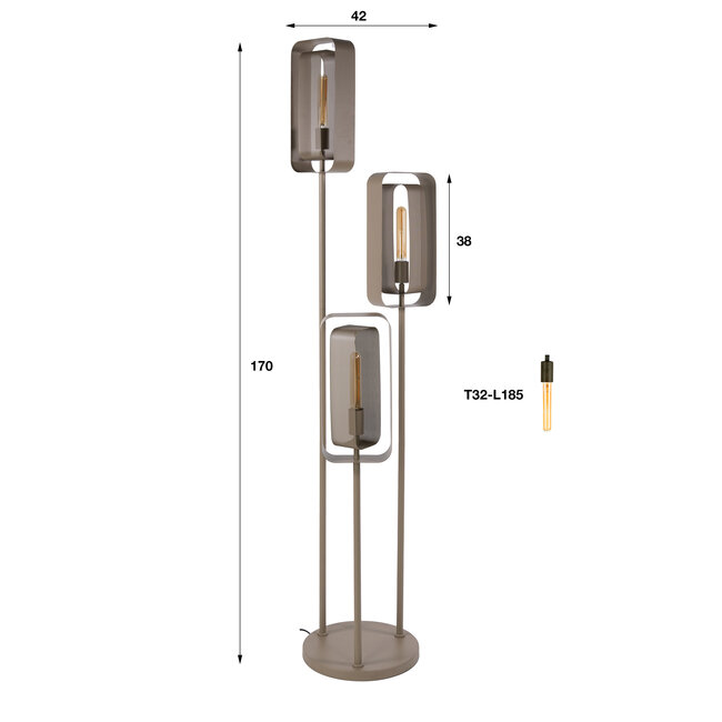 Vloerlamp Beige Metaal Getrapt 3-lichts - Mesh Rotate