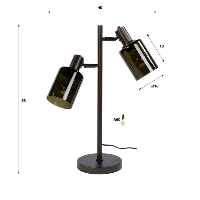 Tafellamp Sienna Bruin Glas 2-lichts - Sepiora