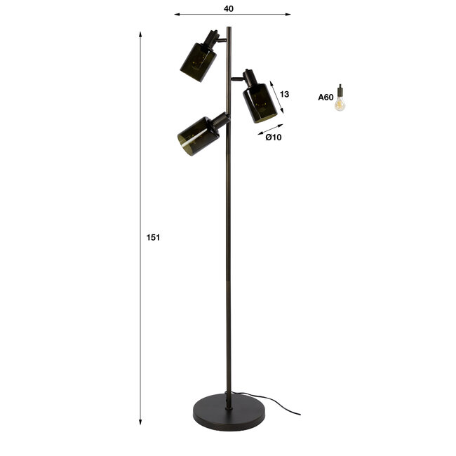 Vloerlamp Sienna Bruin Glas 3-lichts - Sepiora