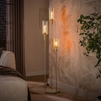 PS-Collection Vloerlamp Beige Glas Metaal Getrapt - Sepiora