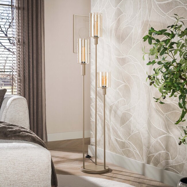 Vloerlamp Beige Glas Metaal Getrapt 3-lichts - Sepiora