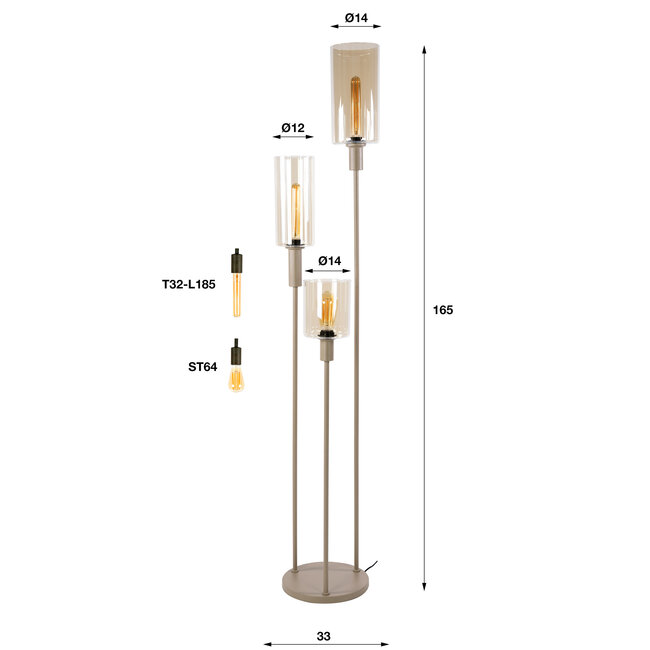 Vloerlamp Beige Glas Metaal Getrapt 3-lichts - Sepiora