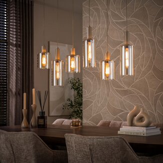 PS-Collection Hanglamp Beige Glas Metaal 6-lichts - Sepiora