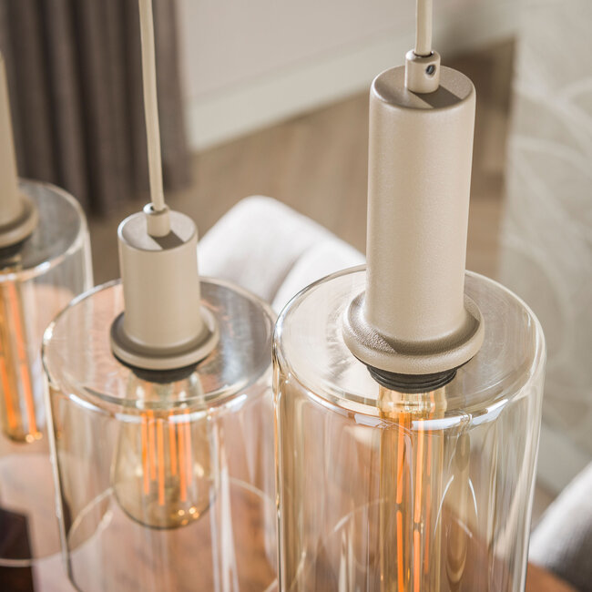 Hanglamp Beige Glas Metaal 6-lichts - Sepiora