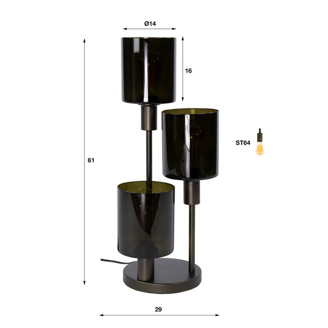 Tafellamp Sienna Bruin Glas Metaal 3-lichts - Sepiora