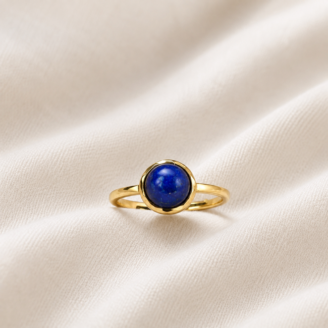 Lapis Lazuli Geboortesteen Ring - Verguld 925 Zilver