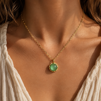 Jade Geboortesteen Ketting - Verguld 925 Zilver