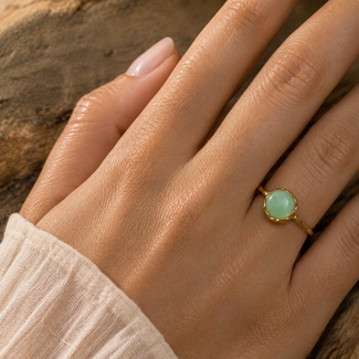 Jade Geboortesteen Ring - Verguld 925 Zilver
