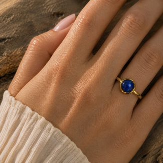 Lapis Lazuli Geboortesteen Ring - Verguld 925 Zilver