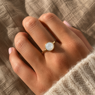Maansteen Geboortesteen Ring - Verguld 925 Zilver