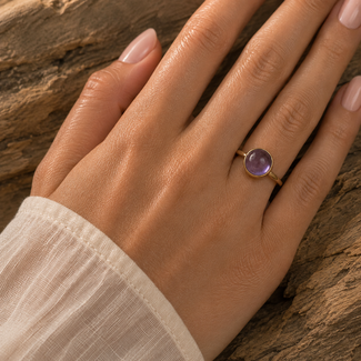 Amethist Geboortesteen Ring - Verguld 925 Zilver