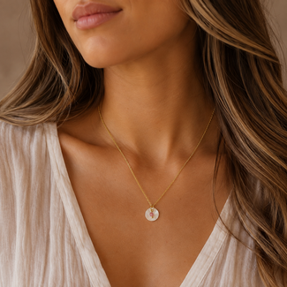 Ketting met Roze Toermalijn en Schelp - Goudkleurig