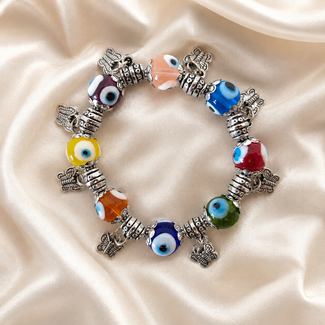 PuurSpirits Armband Boze Oog met Vlinders - Elastisch