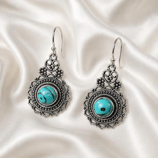 PuurSpirits Oorbellen Bohemian met Turquoise - Zilverkleurig