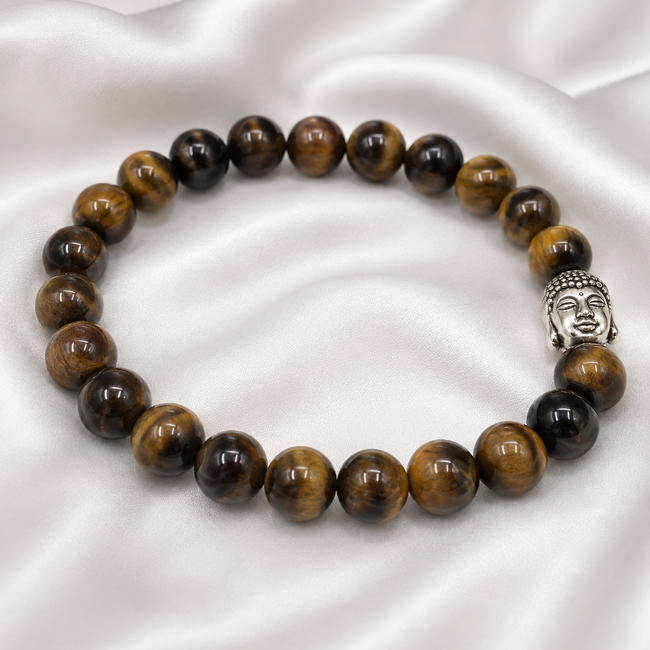 Armband Tijgeroog Boeddhahoofd 8 mm Kralen