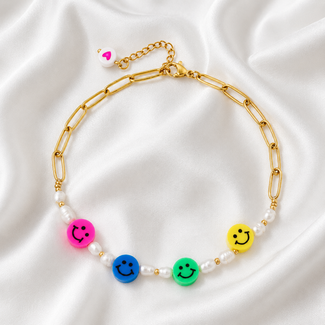 PuurSpirits Enkelbandje met Smiley Bedels Goudkleurig