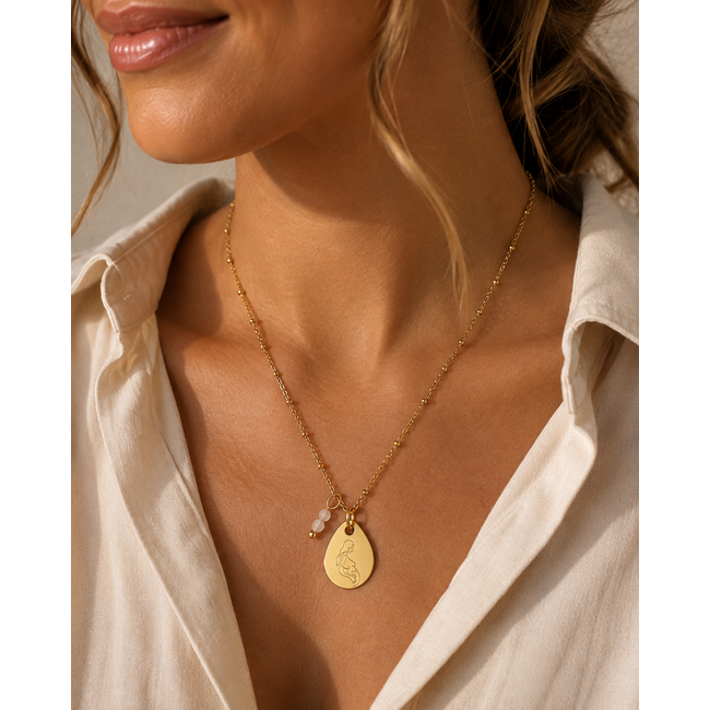 Ketting met Zwangere Vrouw Bedel en Rozenkwarts Goud