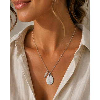 Ketting Zwangere Vrouw Bedel met Rozenkwarts Zilver