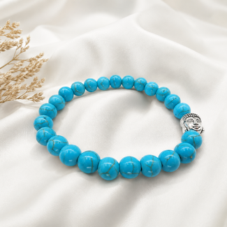 PuurSpirits Armband Turkoois met Zilverkleurig Boeddhahoofd
