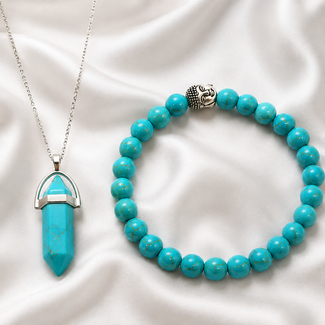 PuurSpirits Sieradenset Turkoois Ketting Armband met Boeddha