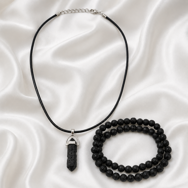 Sieradenset Lavasteen 2 Armbanden Ketting met Hanger