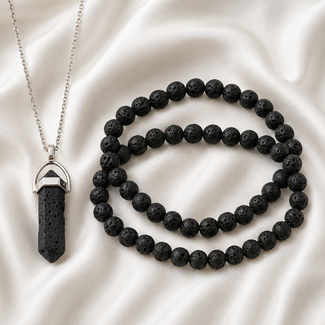 PuurSpirits Sieradenset Lavasteen 2 Armbanden Zilveren Ketting