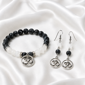 PuurSpirits Sieradenset Armband Oorbellen Labradoriet Witte Agaat