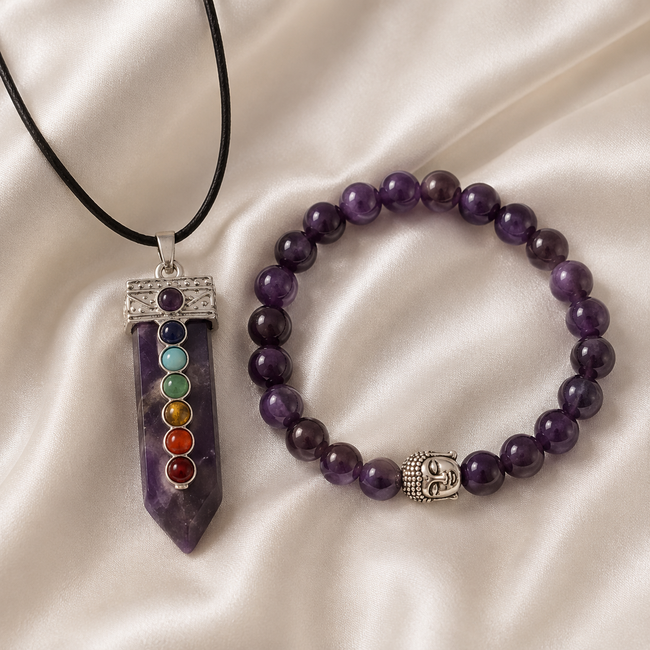 Sieradenset Armband Ketting Amethist 7 Chakra