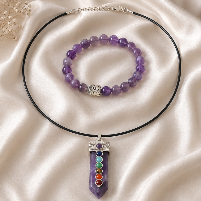 Sieradenset Armband Ketting Amethist 7 Chakra