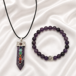 PuurSpirits Sieradenset Armband Ketting Amethist 7 Chakra