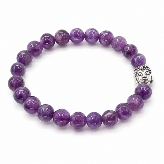Armband Amethist Boeddhahoofd 8 mm Kralen