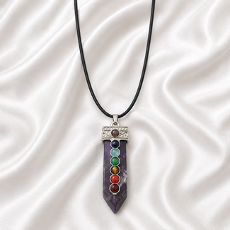 PuurSpirits Ketting Amethist Hanger met 7 Chakra Stenen