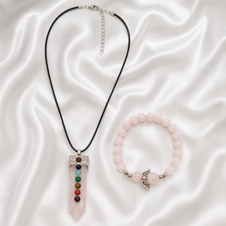 PuurSpirits Sieradenset Rozenkwarts met 7 Chakra Hanger