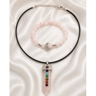 PuurSpirits Sieradenset Rozenkwarts 7 Chakra in Cadeaudoos