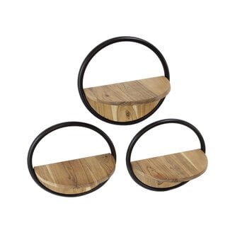 PS-Collection Wandschap Round Set van 3 Acaciahout - Tweede Kans