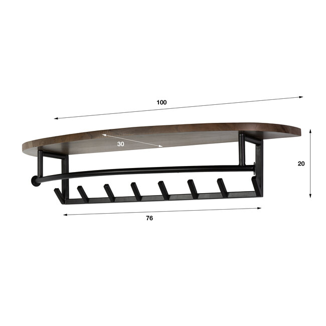 Wandkapstok 8 Haken Acaciahout Bruin - Round