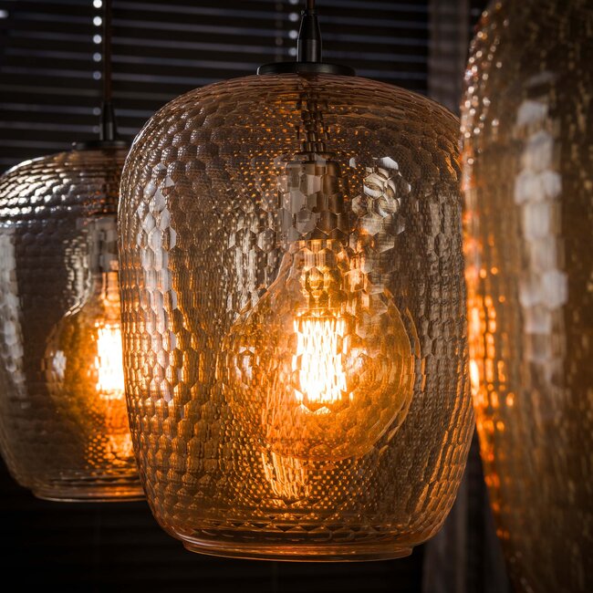 Hanglamp Amber Glas Brons 3 Lichtpunten - Python