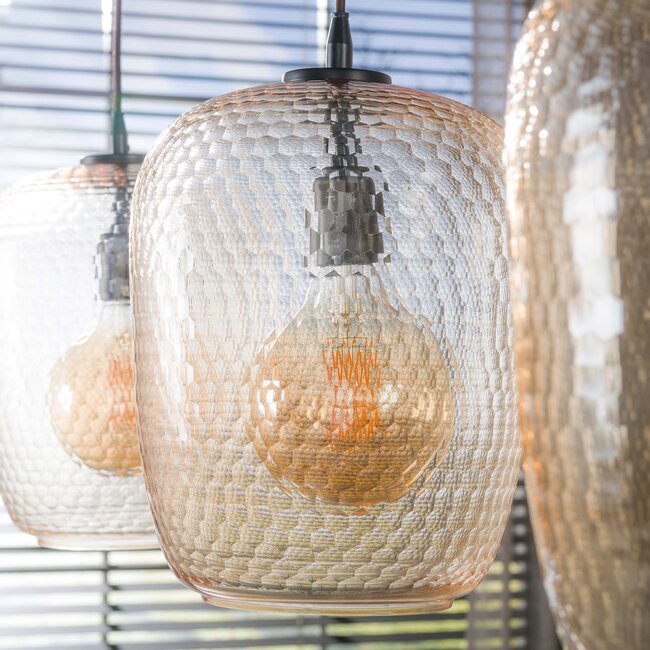 Hanglamp Amber Glas Brons 3 Lichtpunten - Python